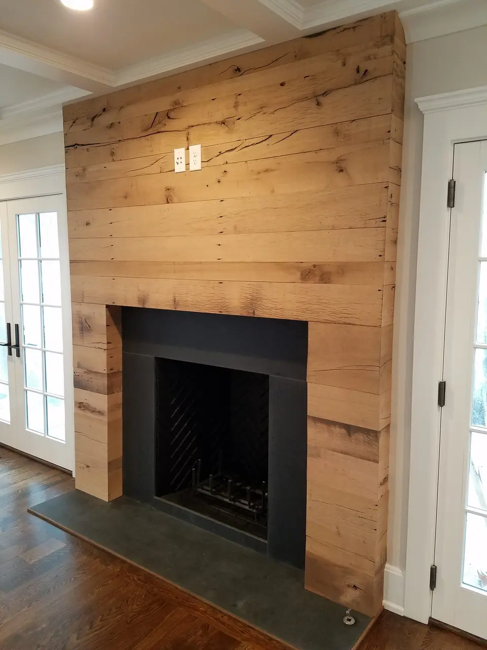 Fireplace surround with reclaimed oak