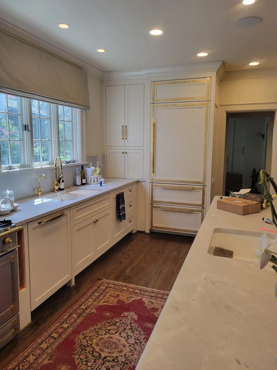 Custom brass range kitchen detail